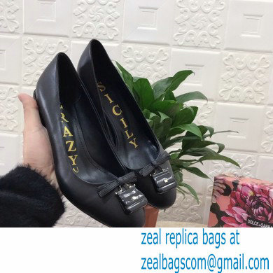Dolce  &  Gabbana Block Heel 6.5cm Leather Sicily Pumps Black 2021
